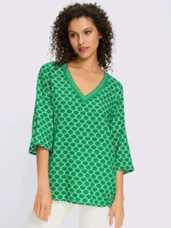 Tunique col V à manches trompette avec motif imprimé