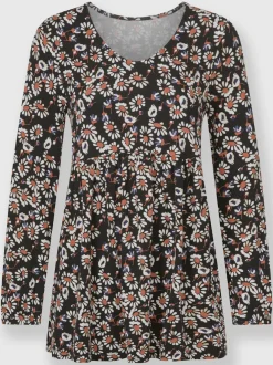 Tunique fluide à col V et manches longues avec motif floral