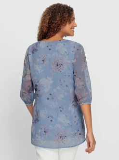 Tunique longue à col en V avec manches transparentes