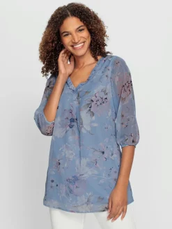Tunique longue à col en V avec manches transparentes