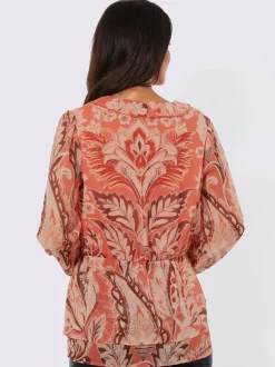 Tunique à motif paisley avec col V et manches longues en polyester recyclé