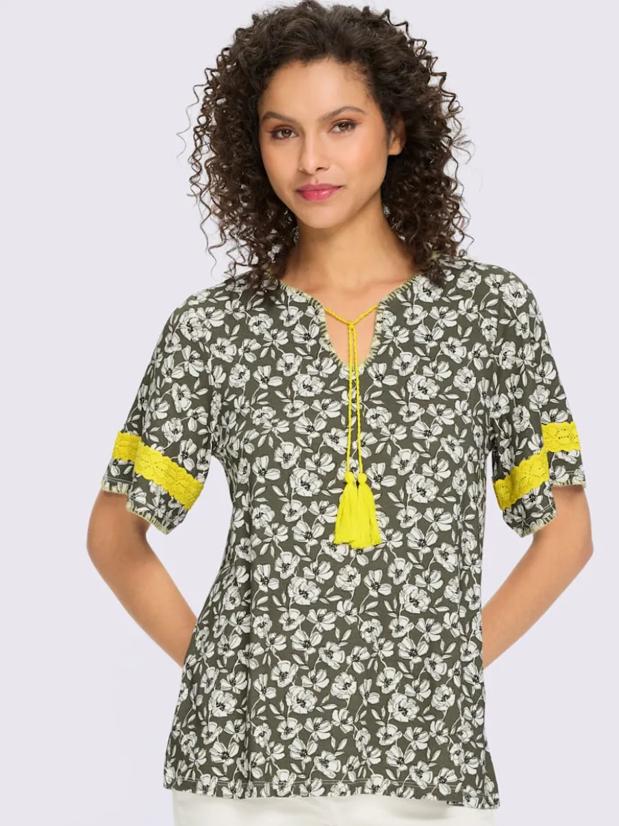 Tunique à motifs floraux avec encolure ronde et manches évasées