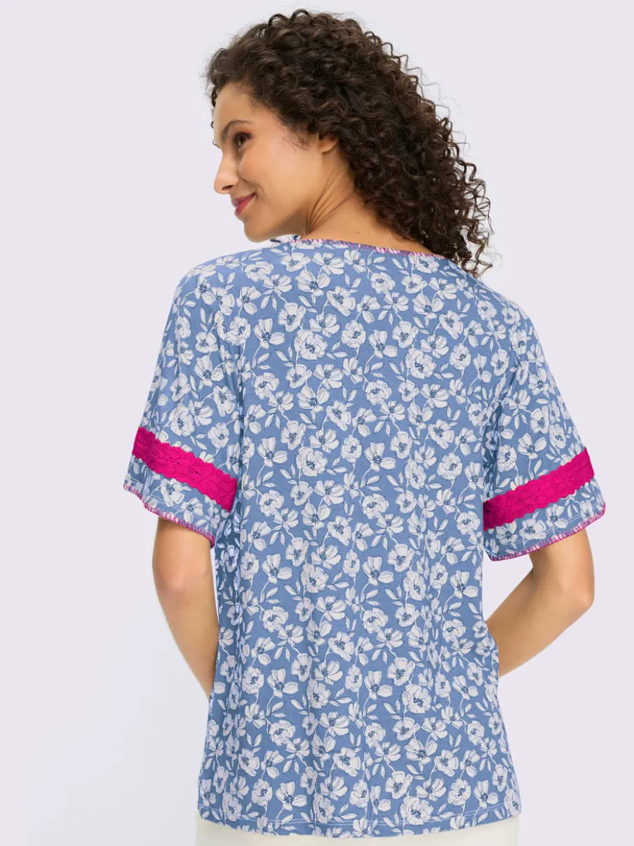 Tunique à motifs floraux avec encolure ronde et manches évasées