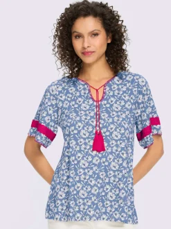 Tunique à motifs floraux avec encolure ronde et manches évasées