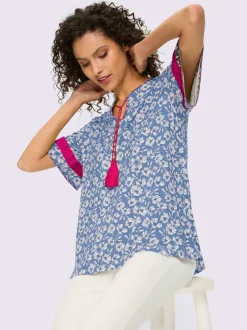 Tunique à motifs floraux avec encolure ronde et manches évasées