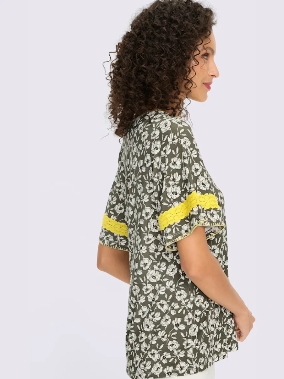 Tunique à motifs floraux avec encolure ronde et manches évasées