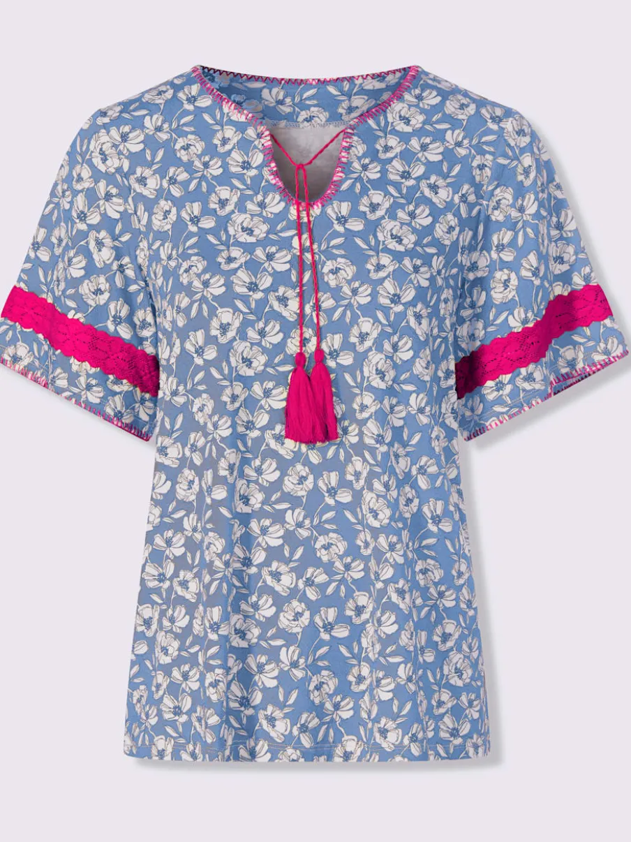 Tunique à motifs floraux avec encolure ronde et manches évasées