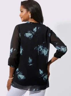Tuniques en polyester recyclé avec encolure en V et manches transparentes