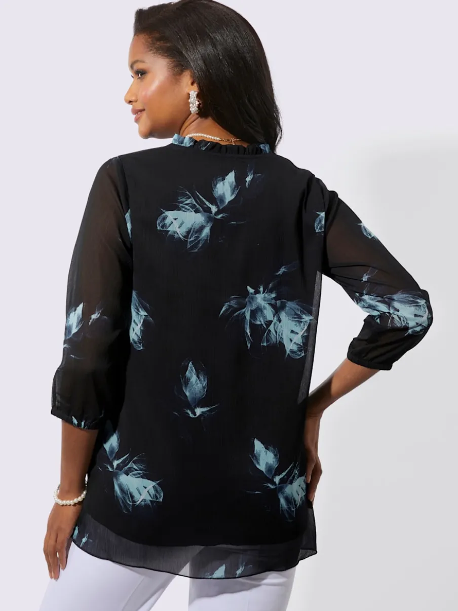 Tuniques en polyester recyclé avec encolure en V et manches transparentes