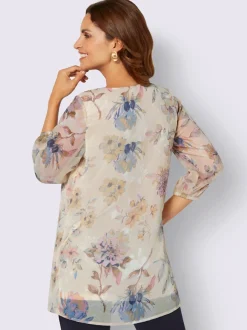 Tuniques longues avec volants et manches transparentes extensibles