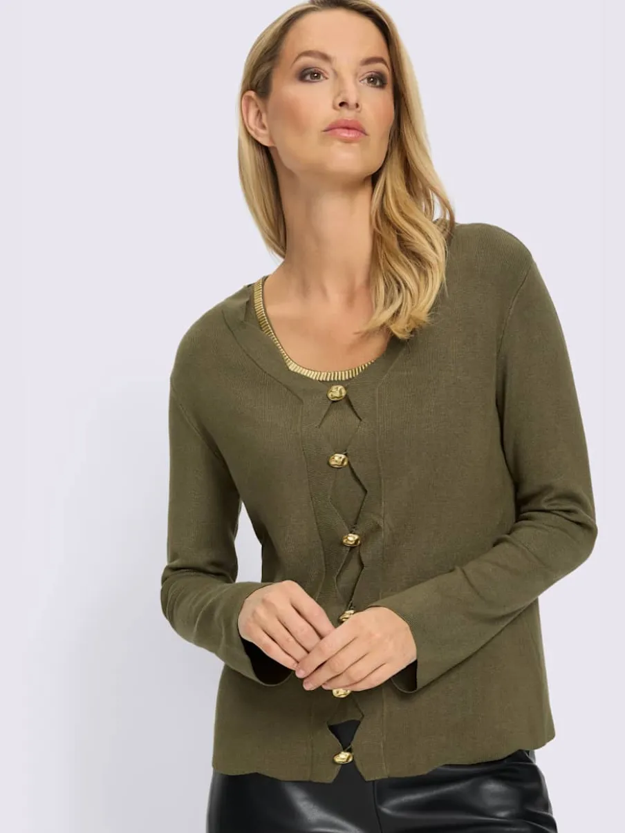 Twinset avec col V manches longues et boutons fantaisie