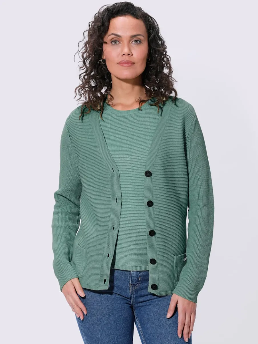 Twinset en coton avec veste à col V côtelé