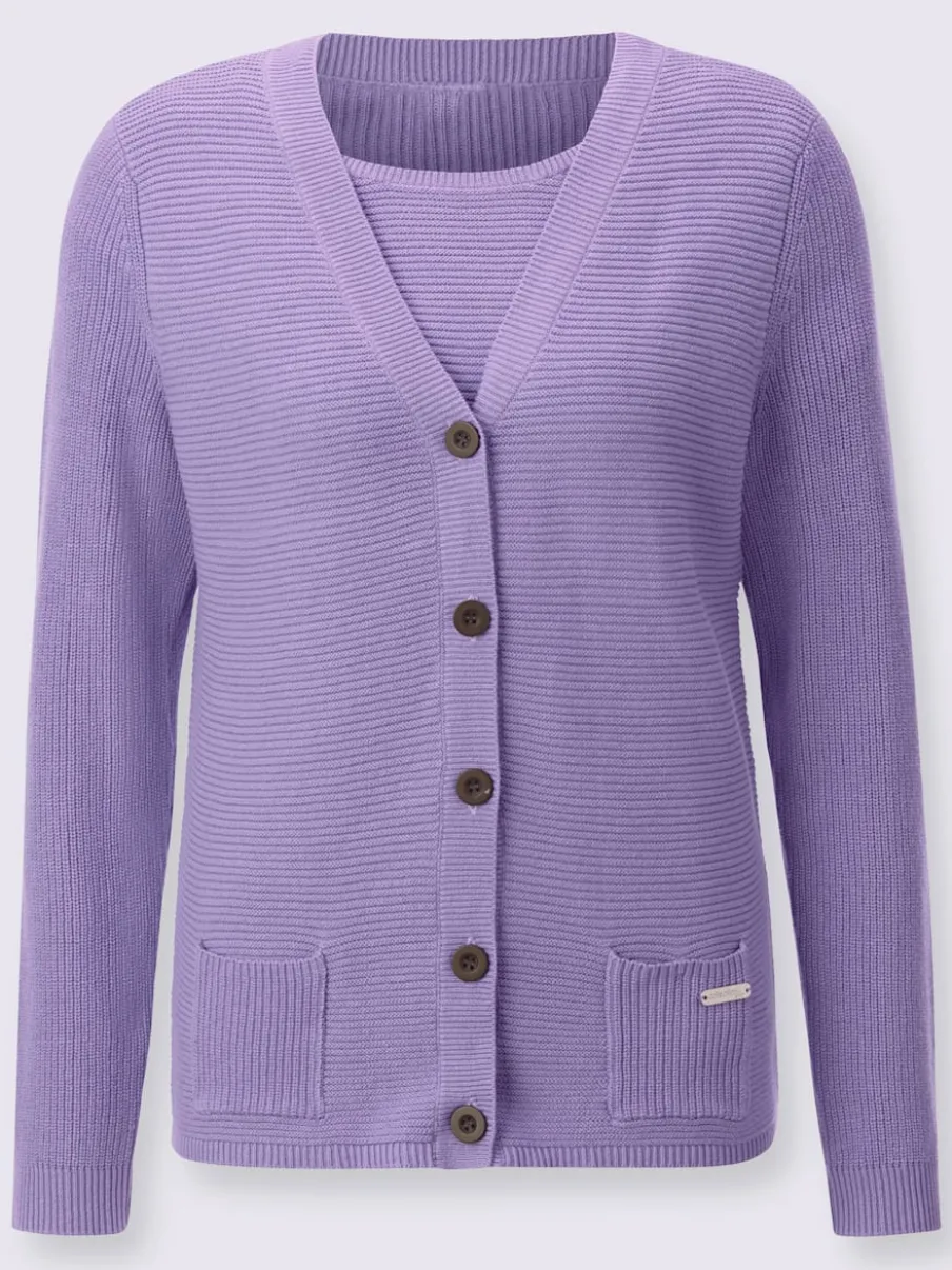 Twinset en coton avec veste à col V côtelé