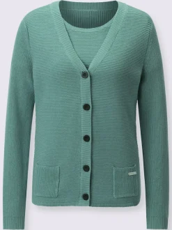 Twinset en coton avec veste à col V côtelé