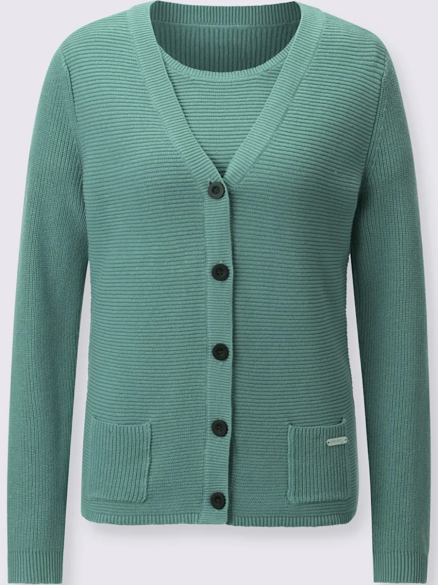 Twinset en coton avec veste à col V côtelé
