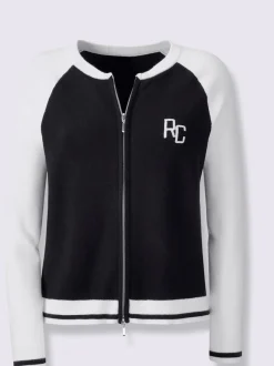 Veste blouson tricot à manches raglan et broderie
