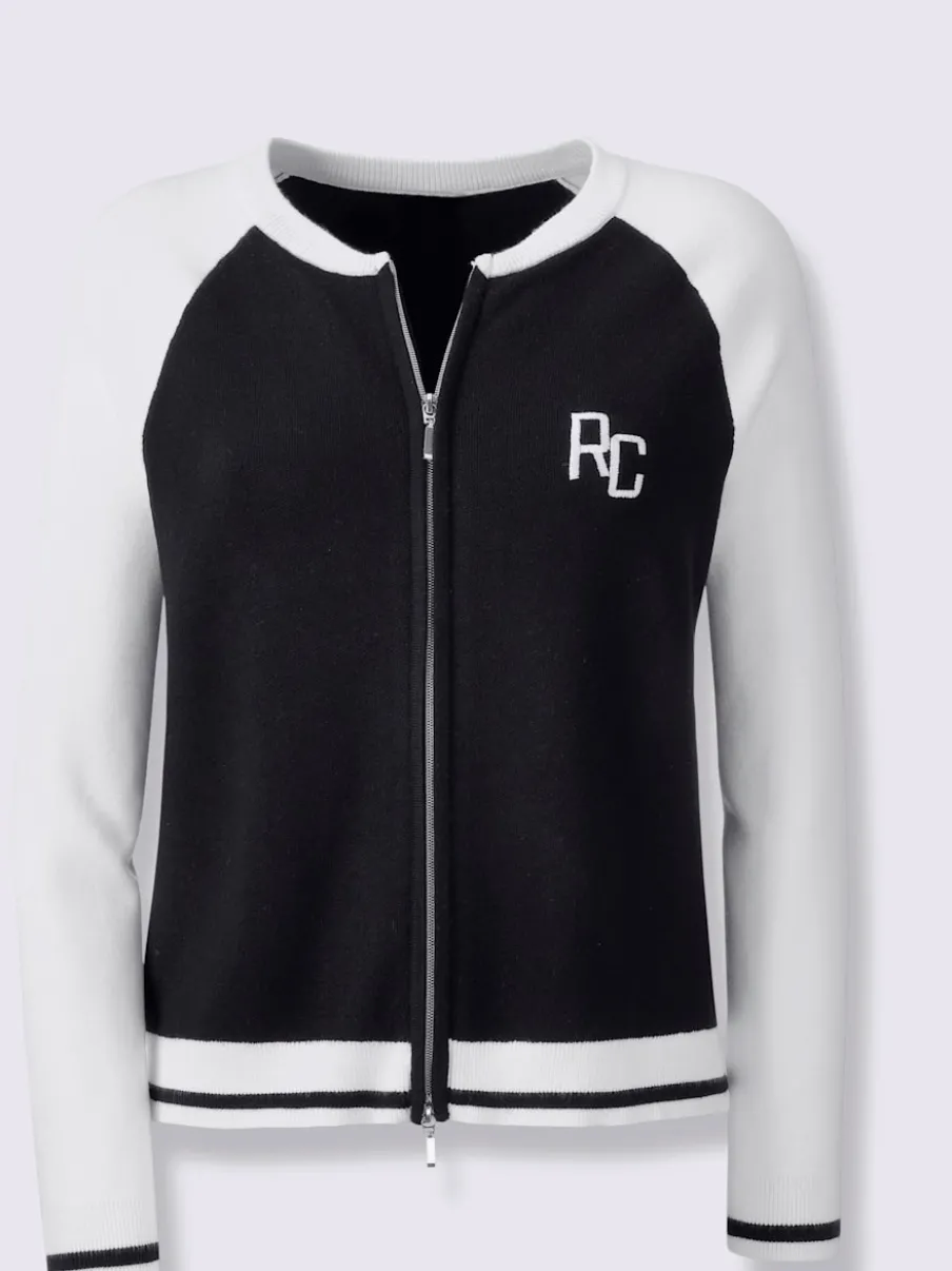Veste blouson tricot à manches raglan et broderie
