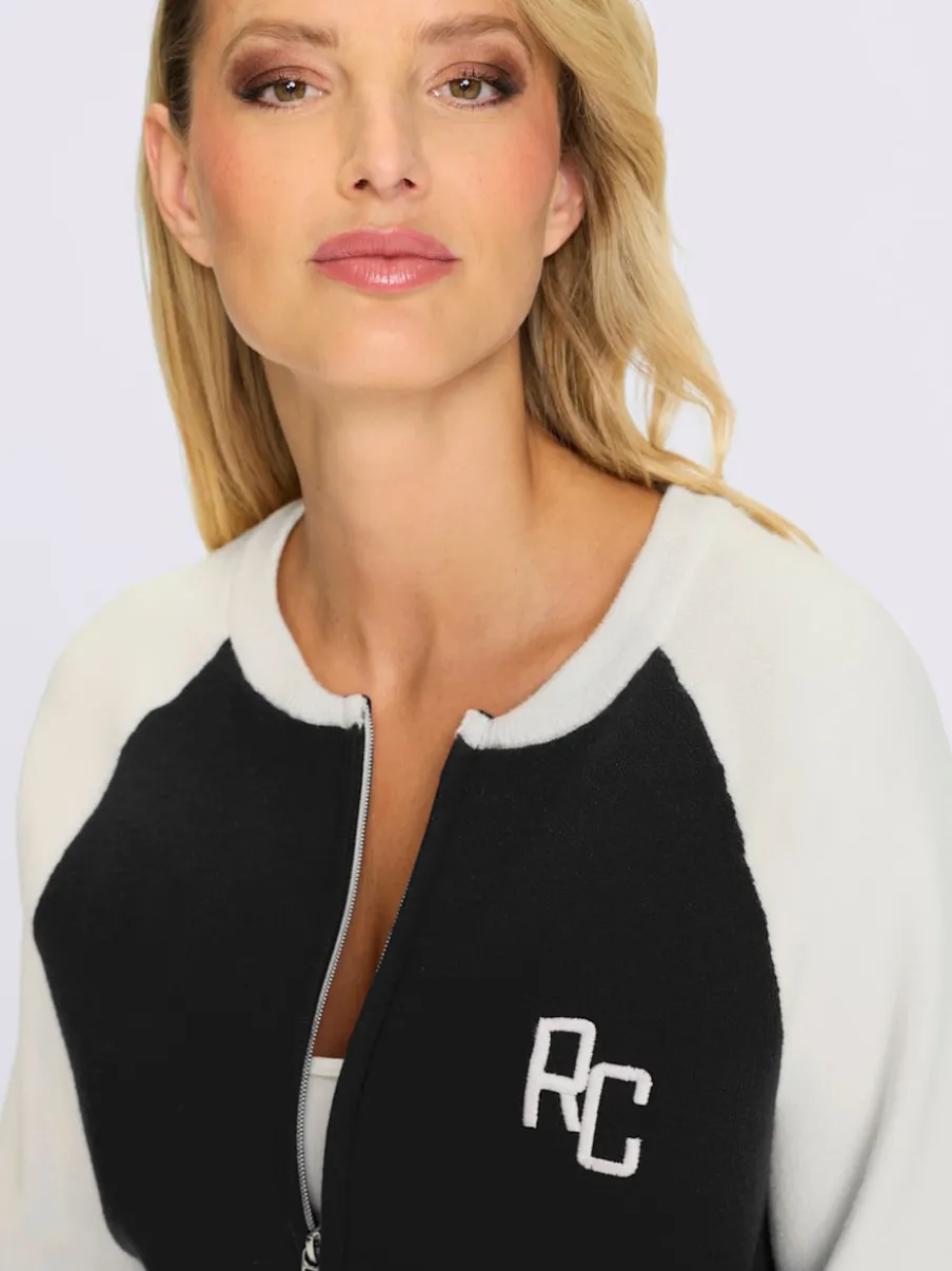 Veste blouson tricot à manches raglan et broderie