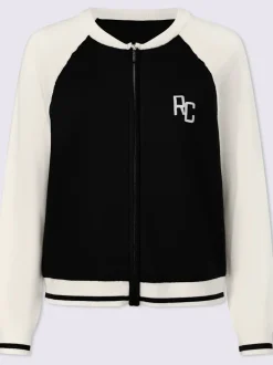 Veste blouson tricot à manches raglan et broderie