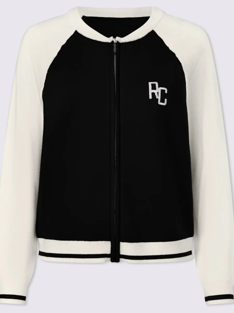 Veste blouson tricot à manches raglan et broderie