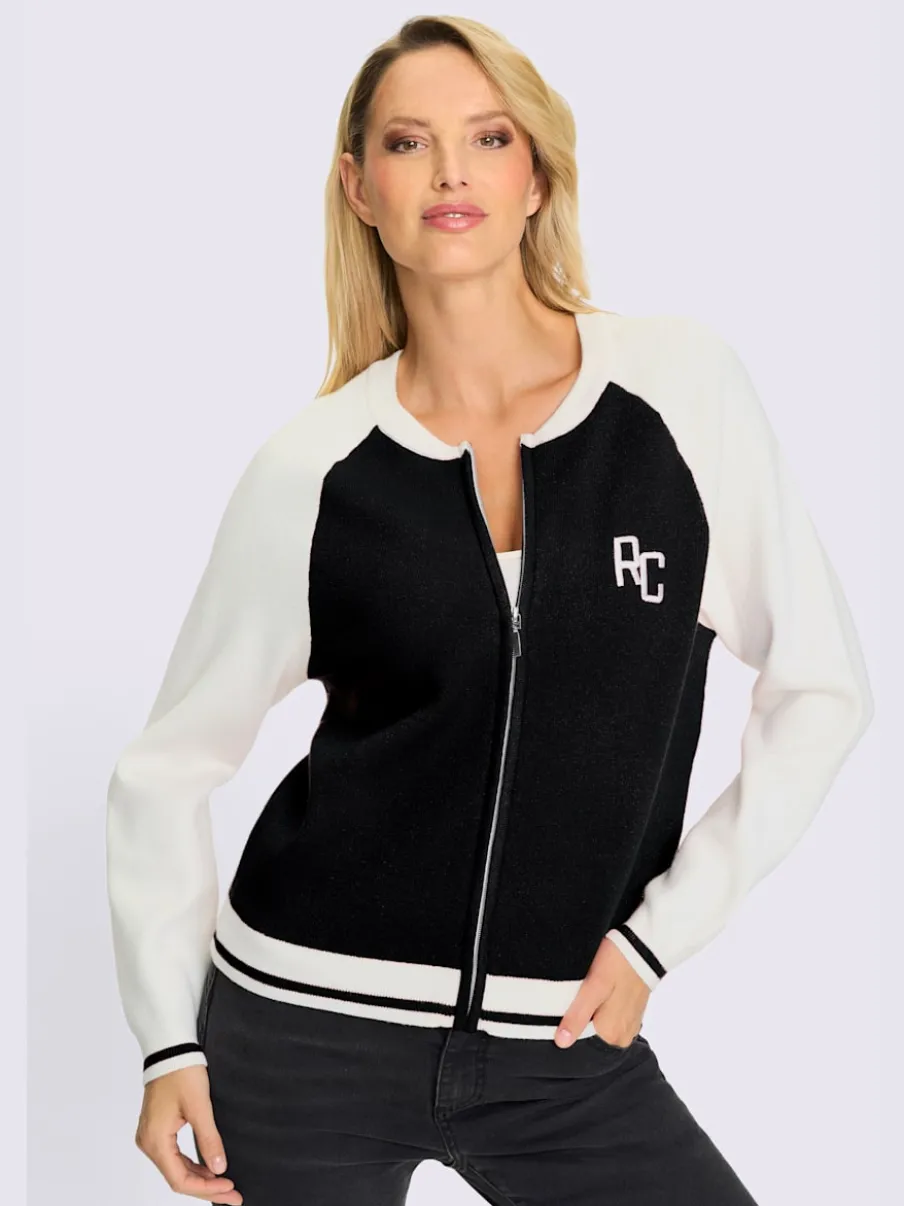 Veste blouson tricot à manches raglan et broderie