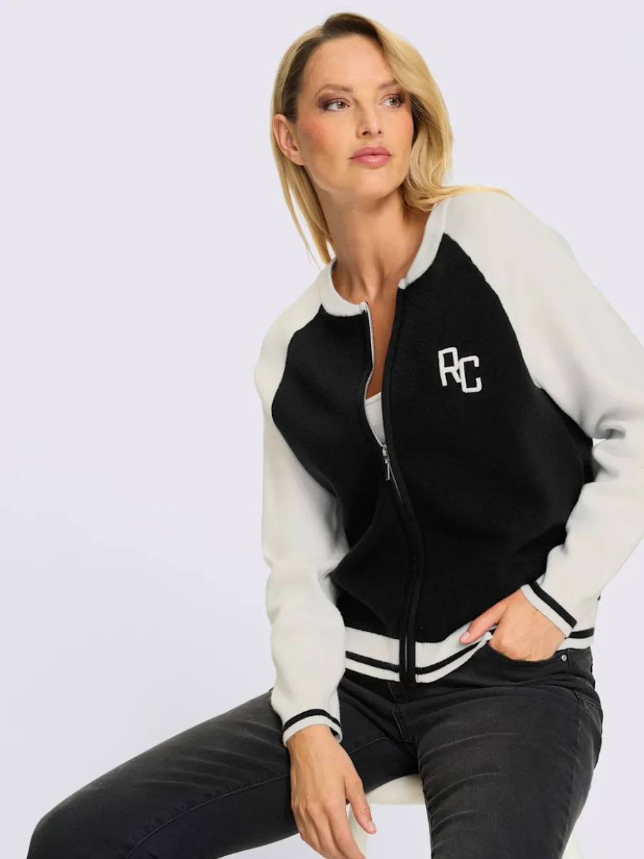 Veste blouson tricot à manches raglan et broderie