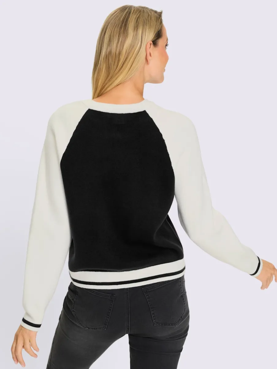 Veste blouson tricot à manches raglan et broderie