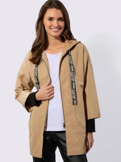 Veste à capuche avec inscription et bords-côtes contrastés