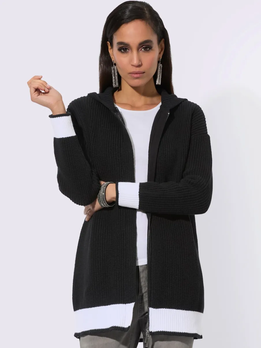 Veste à capuche en tricot avec rayures contrastées