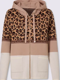 Veste à capuche en tricot joli jacquard à l'aspect animal