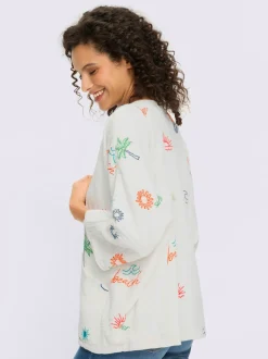 Veste chemisier avec broderie et manches 3/4 chauve-souris