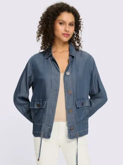 Veste décontractée en lyocell à col chemise et manches longues