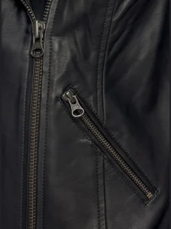 Veste de motard courte avec col à revers et poches