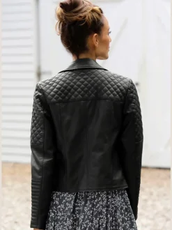 Veste de motard courte avec col à revers et poches
