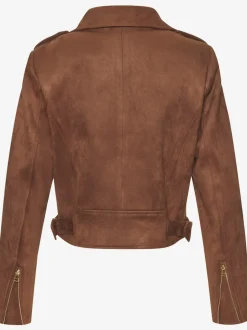 Veste de motard en synthétique velours avec boutons dorés et poches zippées