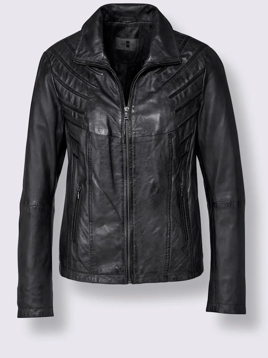 Veste en cuir agneau nappa avec col montant et matelassage