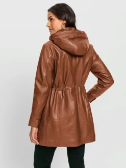 Veste en cuir avec capuche amovible et doublure matelassée