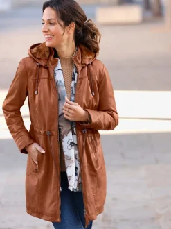 Veste en cuir avec capuche amovible et doublure matelassée