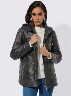 Veste en cuir avec col montant et manches longues