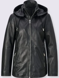 Veste en cuir avec col montant et manches longues