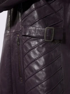 Veste en cuir d'agneau avec col convertible et empiècements affinants