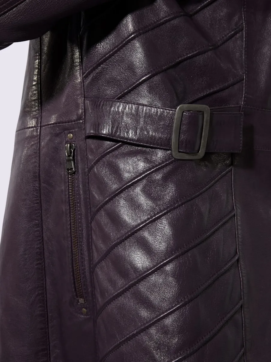 Veste en cuir d'agneau avec col convertible et empiècements affinants