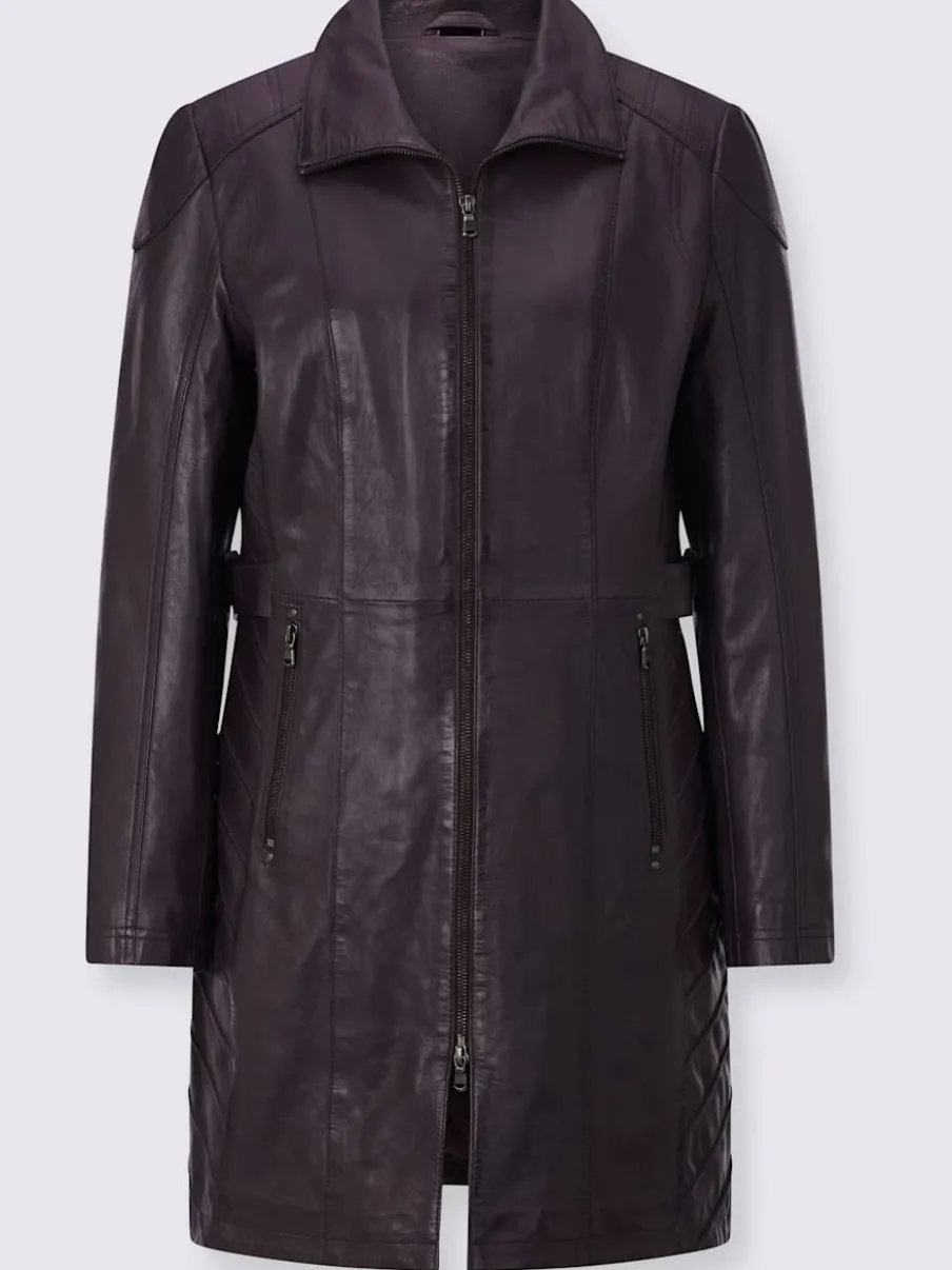 Veste en cuir d'agneau avec col convertible et empiècements affinants