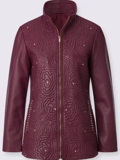 Veste en cuir nappa avec col montant et poches décoratives