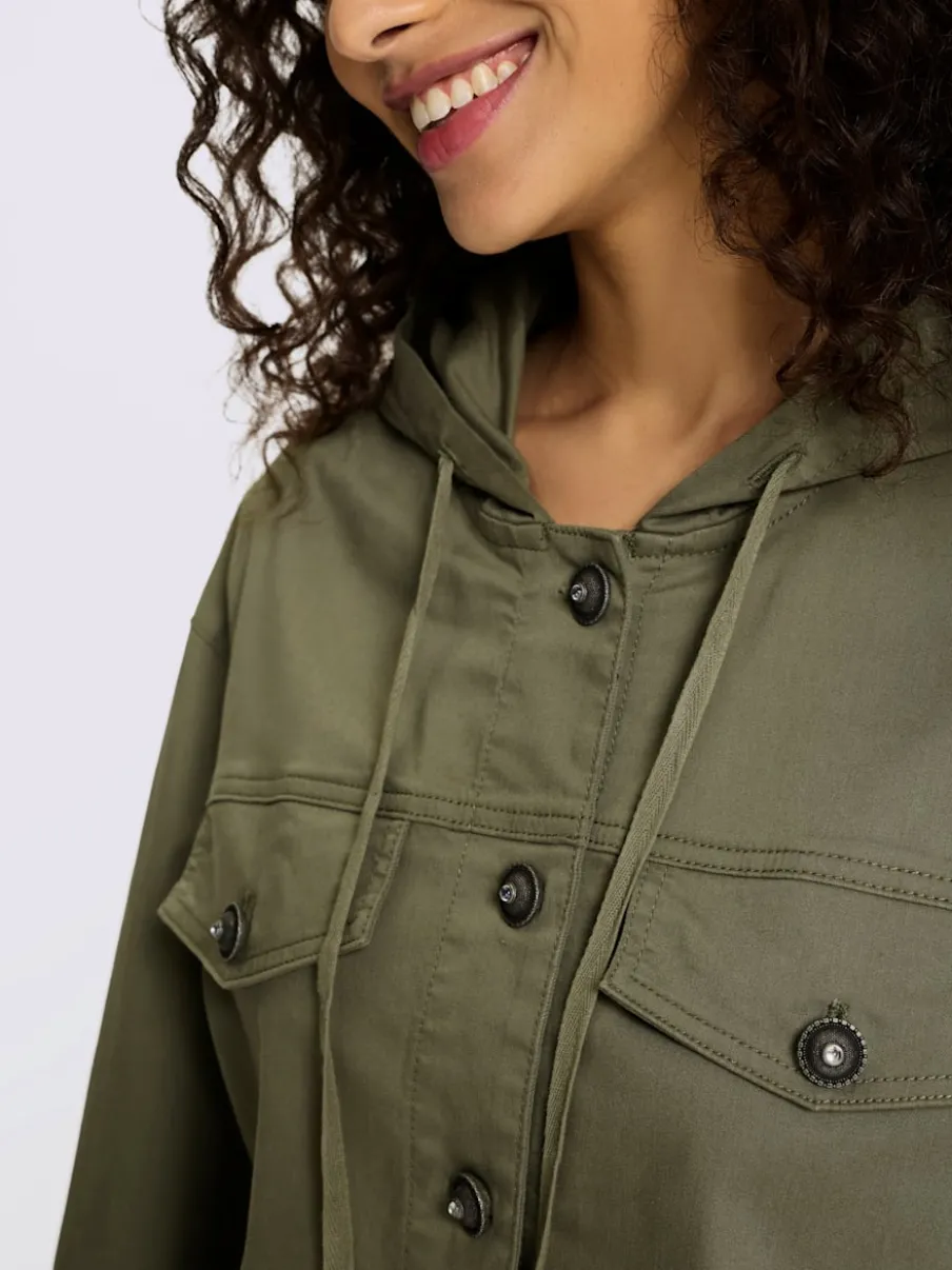 Veste en jean avec capuche et boutons décoratifs
