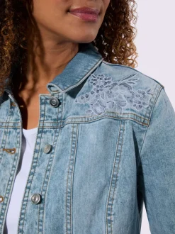 Veste en jean avec col à revers et broderie florale