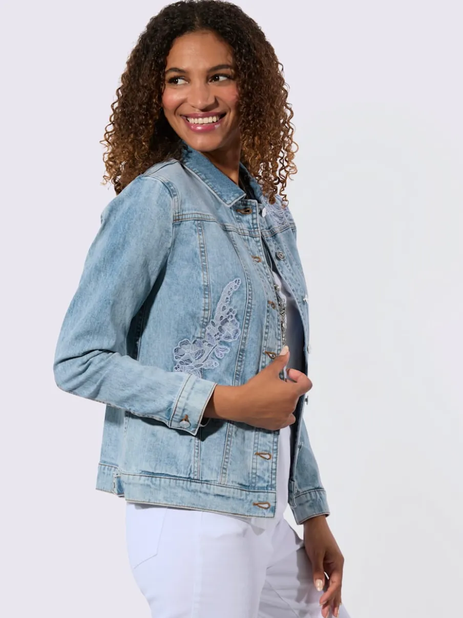 Veste en jean avec col à revers et broderie florale