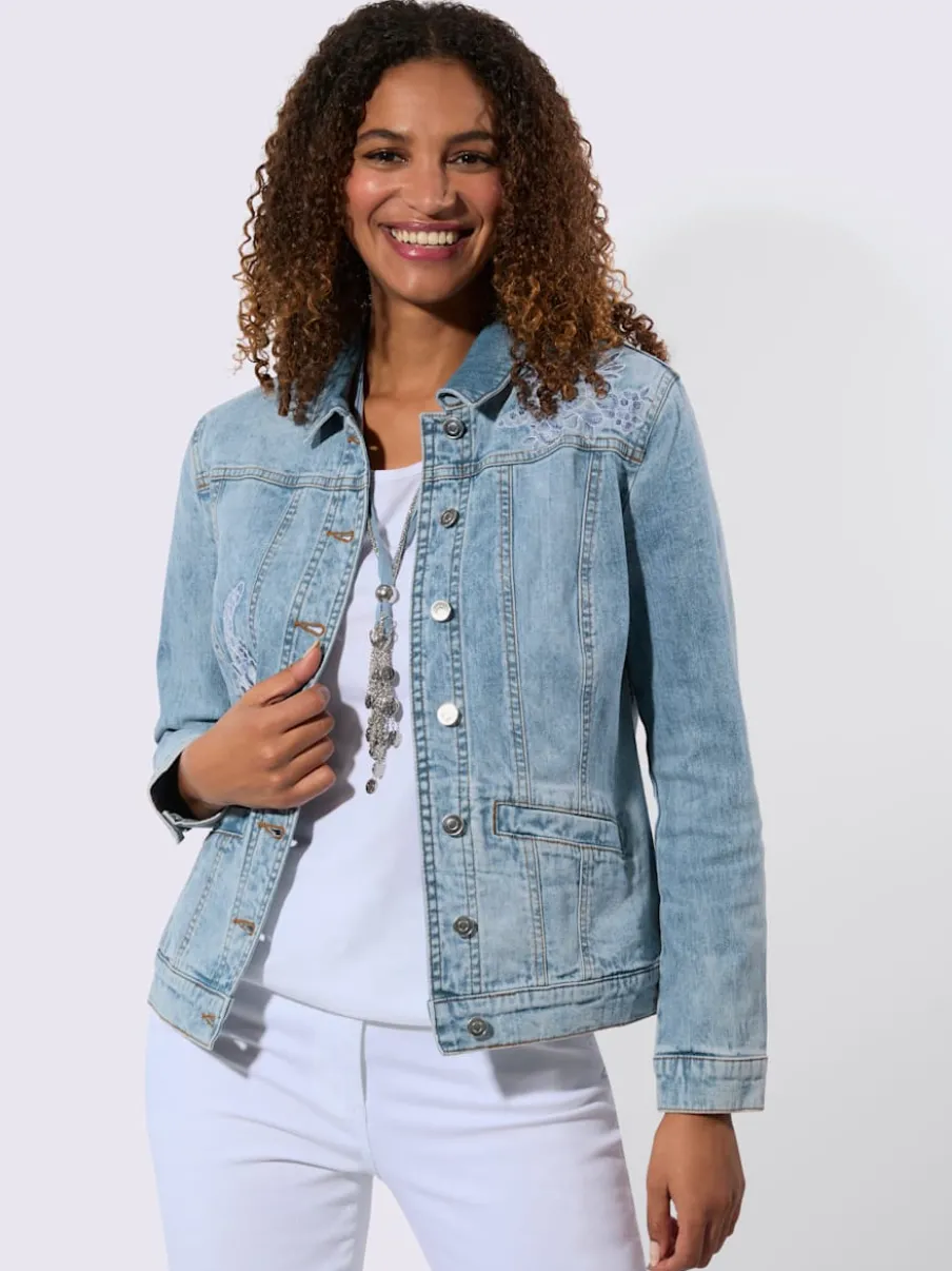 Veste en jean avec col à revers et broderie florale