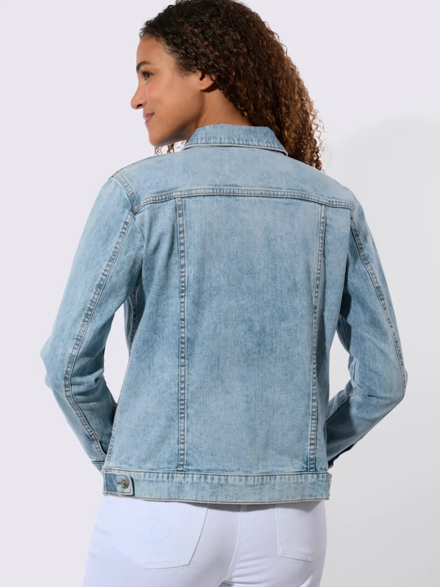 Veste en jean avec col à revers et broderie florale