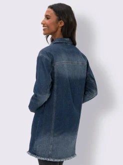 Veste en jean col chemise avec empiècements et poches